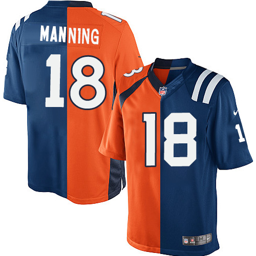 Men's Limited Peyton Manning Nike Jersey Royal Blue/Orange - #18 Colts/Broncos Split Fashion NFL Indianapolis Colts